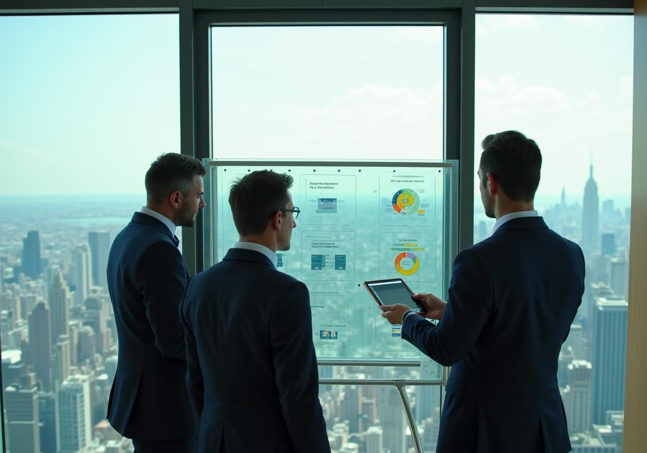 Modern business team analyzing strategic growth charts in a New York office